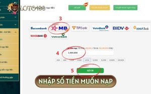 Nhập số tiền cần nạp qua tài khoản ngân hàng 